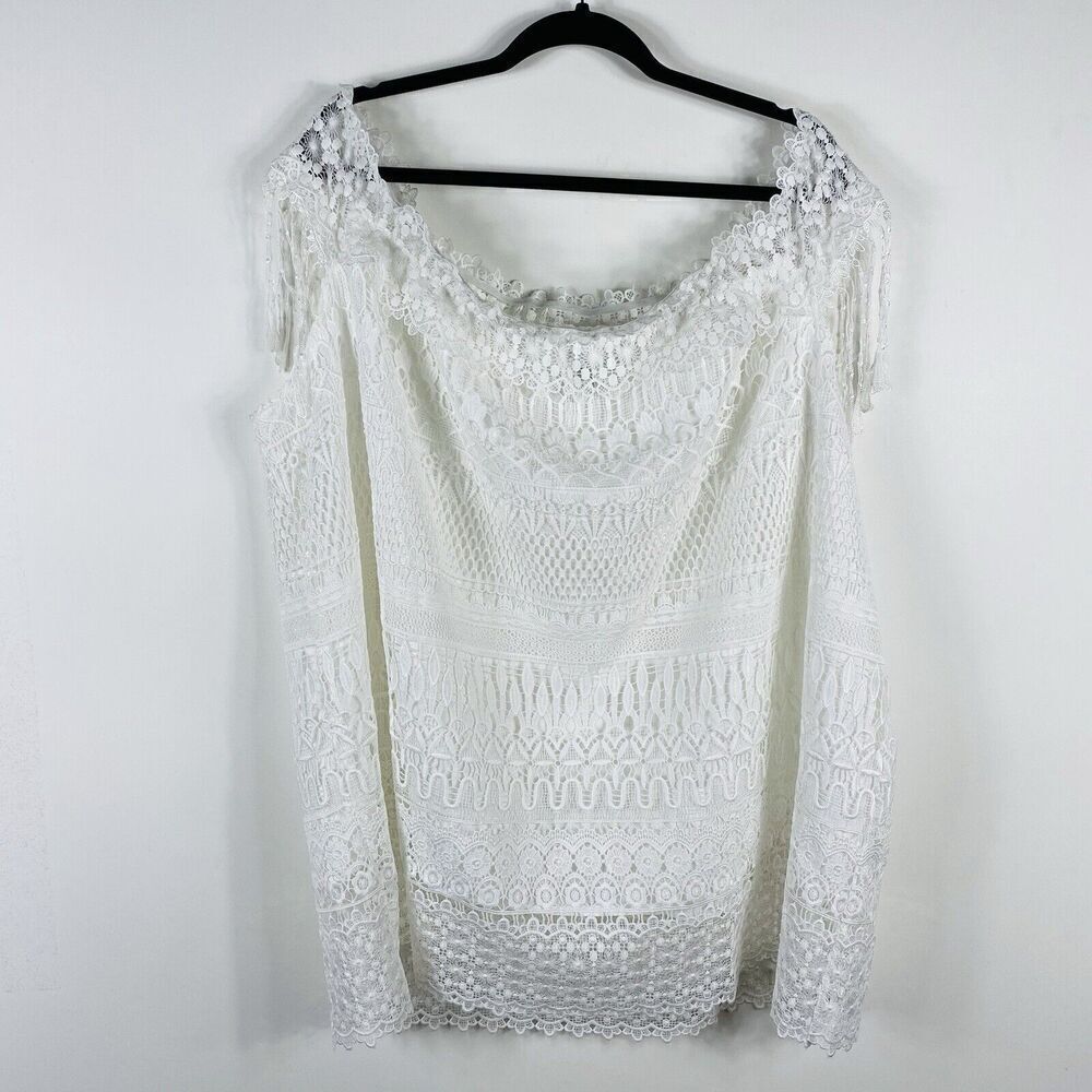 Roaman's Plus Size 26 Off The Shoulder Lace Blouse Top White
